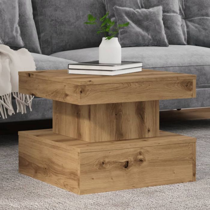 Coffee Table with LED Lights Artisian Oak 50x50x40 cm