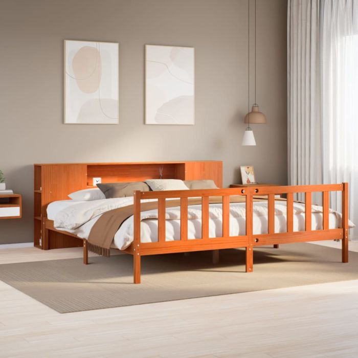 Bookcase Bed Wax Brown 200x200cm Solid Wood Pine