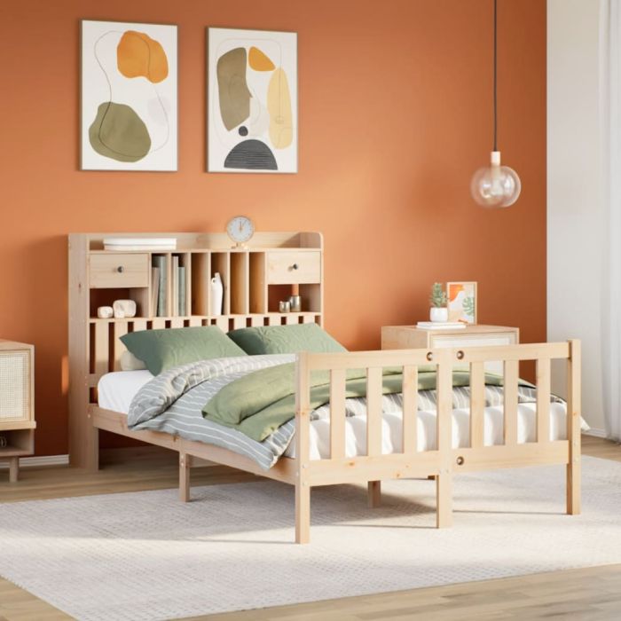 Bookcase Bed 135x190cm Double Solid Wood Pine
