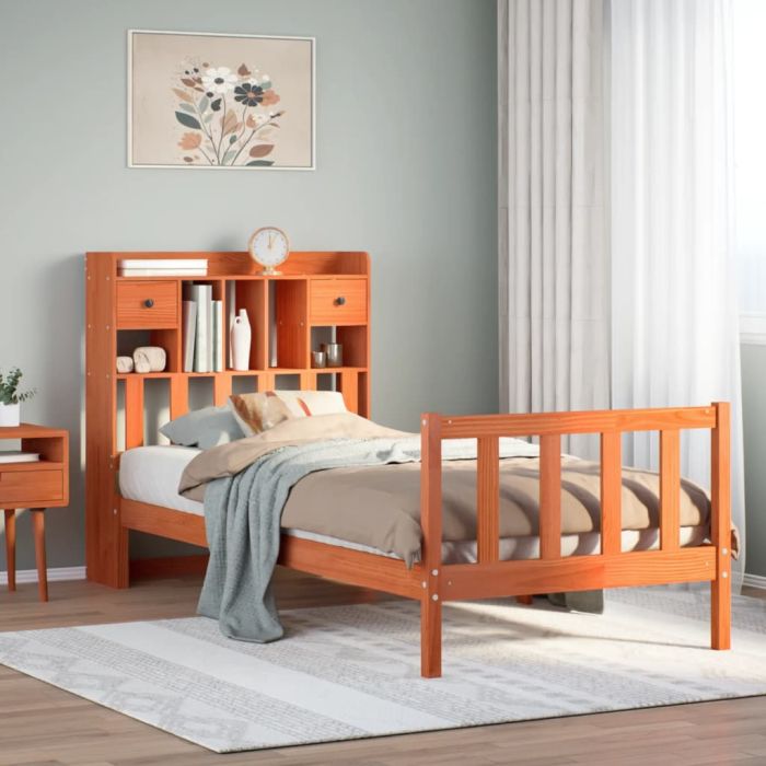 Bookcase Bed Wax Brown 75x190cm Small Single Solid Wood Pine