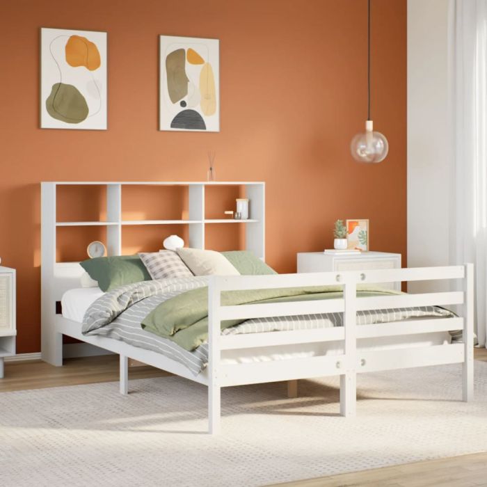 Bookcase Bed White 160x200cm Solid Wood Pine