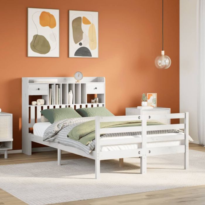 Bookcase Bed White 135x190cm Doouble Solid Wood Pine