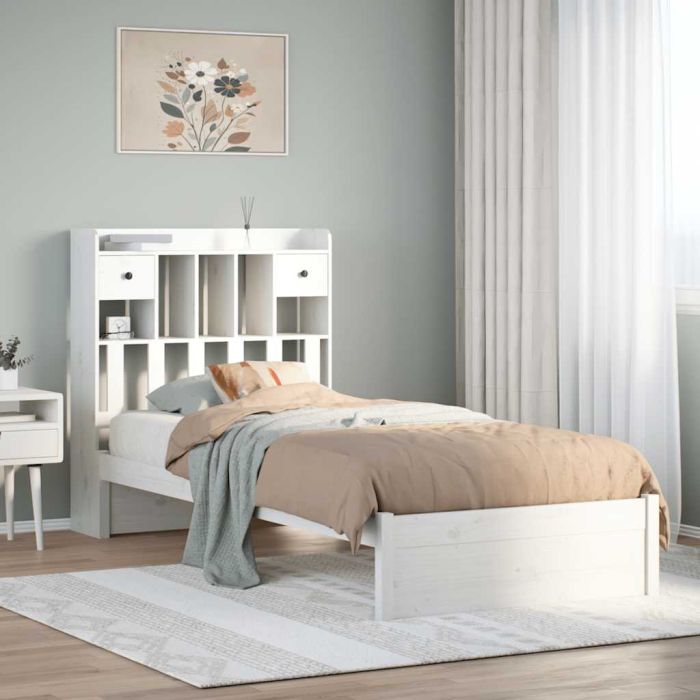 Bookcase Bed White 75x190cm Small Single Solid Wood Pine