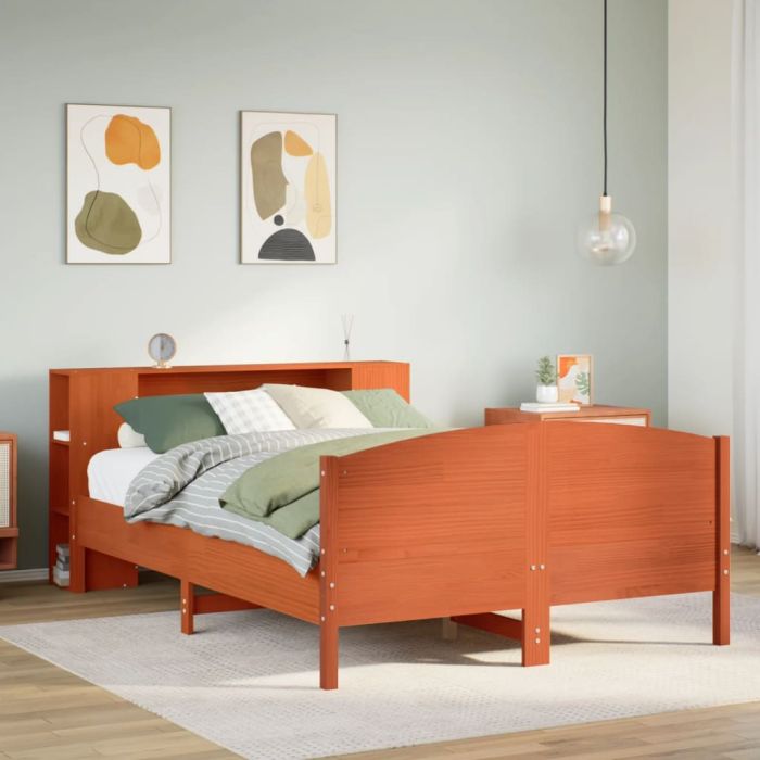 Bookcase Bed Wax Brown 140x200cm Solid Wood Pine