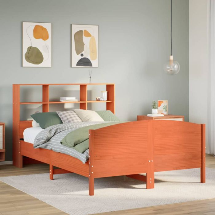 Bookcase Bed Wax Brown 140x200cm Solid Wood Pine