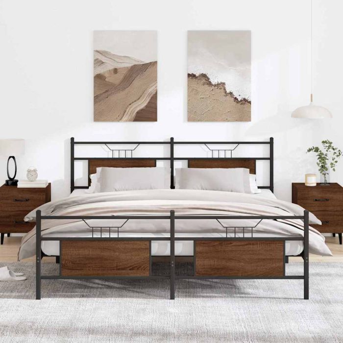 Metal Bedframe Brown Oak 183x213cm