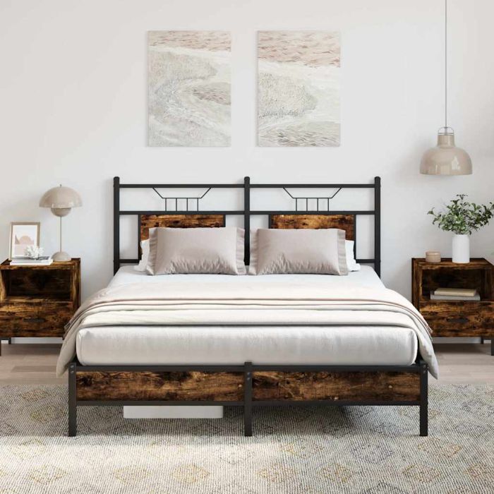 Bedframe Smoked Oak 137x190cm Engineered Wood