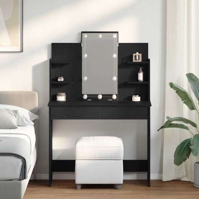 Dressing Table with LED Lights Black Oak 96x40x142 cm