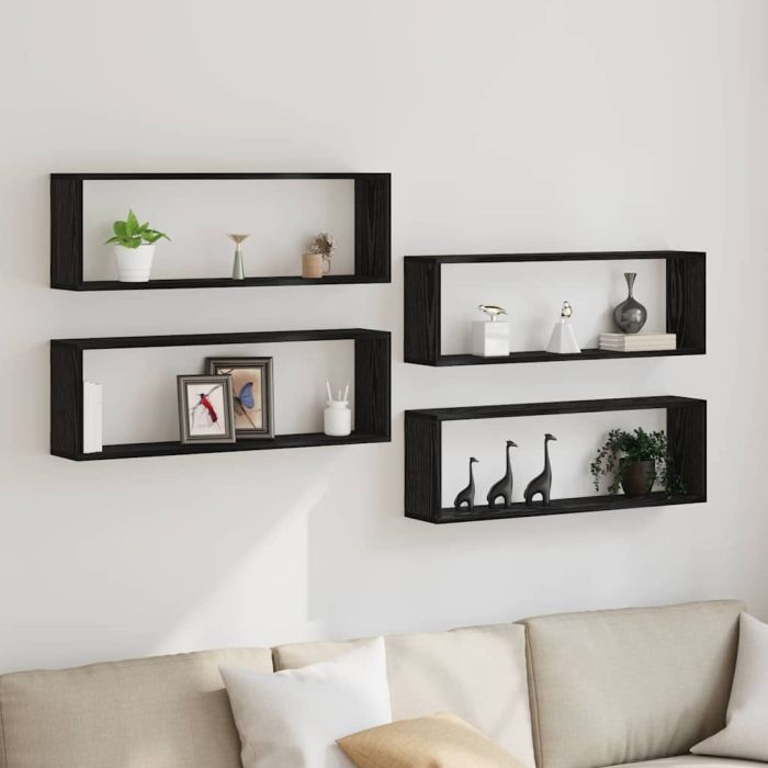 Wall Shelves - Set of 4, Black Oak, 80x15x26 cm, Made from Engineered Wood