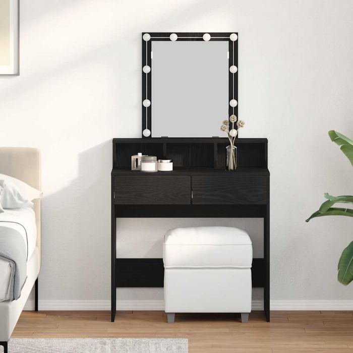 Dressing Table with Mirror&LED Lights Black Oak Engineered Wood