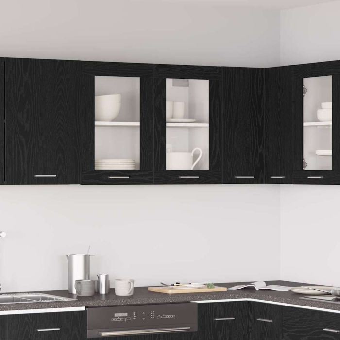 Black Oak Hanging Glass Cabinet 80x31x60 cm Made from Engineered Wood