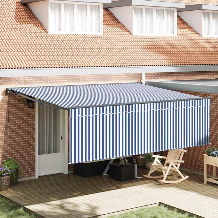 BESVALE Retractable Awning Manual Blue and 400x300 cm - White