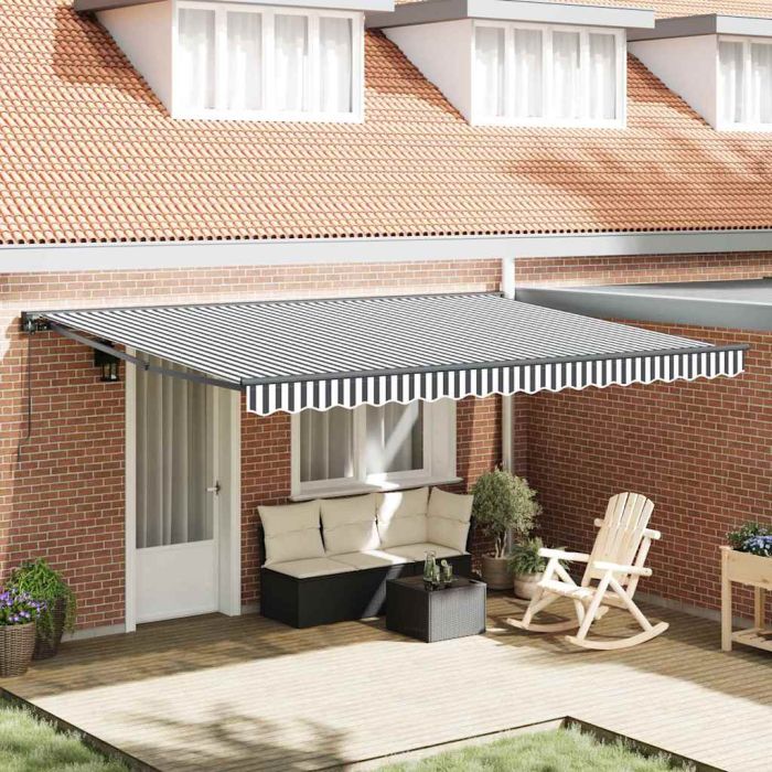 DENEST Retractable Awning Manual Anthracite and 450x300 cm - White