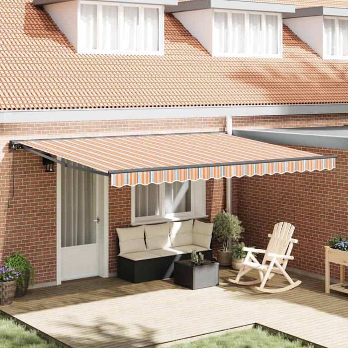 ROWOD Retractable Awning Manual Blue and 450x300 cm - Orange