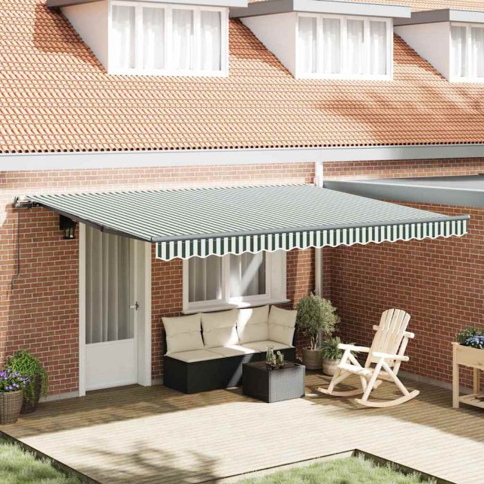 Manual Retractable Awning Green and White 450x350 cm