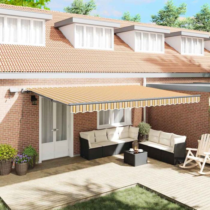 Manual Retractable Awning with LED Multicolour Stripe 500x300 cm