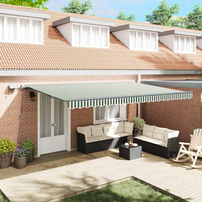 Manual Retractable Awning with LED Green and White 500x300 cm