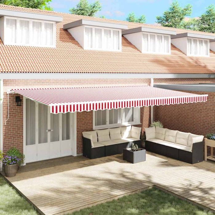 RINLOFT Retractable Awning Retractable Red and 600x300 cm - White