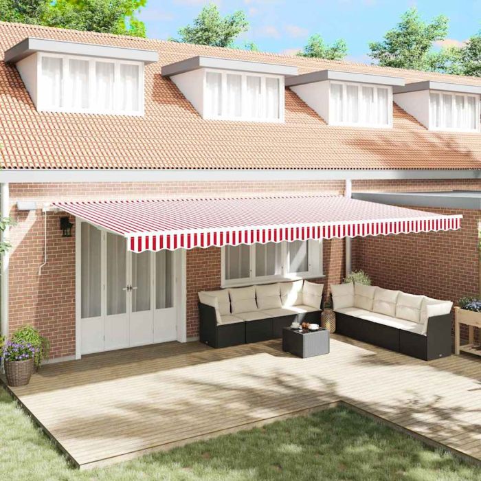 RINLOFT Retractable Awning Red and 600x300 cm and Steel Fabric - White