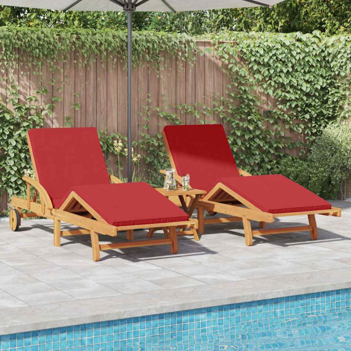 BETON Sun Lounger 2 pcs 200x67x84cm Solid Acacia Wood - Red