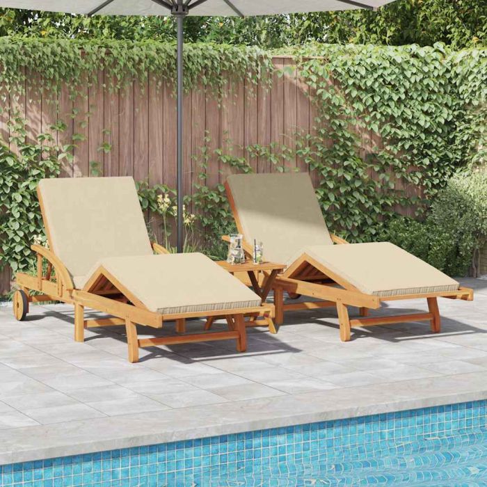 BETON Sun Lounger Reclining 3 pcs Solid Acacia Wood - Beige