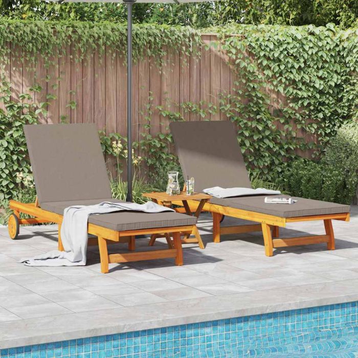 BETON Sun Lounger Reclining 2-person 2 pcs Solid Acacia Wood - Brown