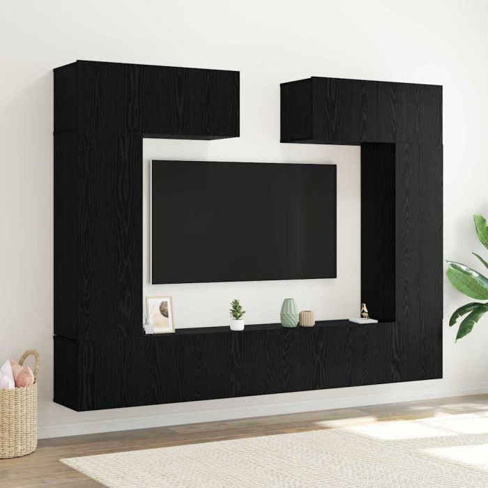 8 Piece TV Cabinet Set - Wall-mounted in Black Oak, Engineered Wood