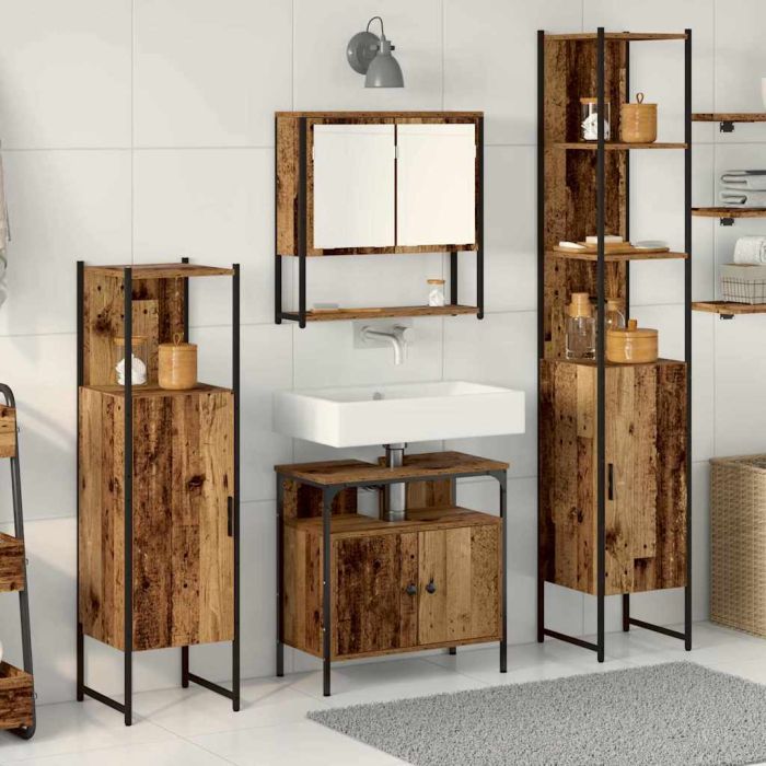 4 Piece Bathroom Furniture Set in Old Wood, Engineered Wood