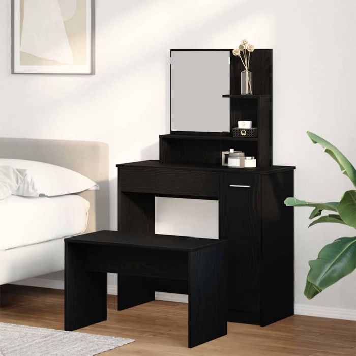 Dressing Table Set Black Oak Engineered Wood