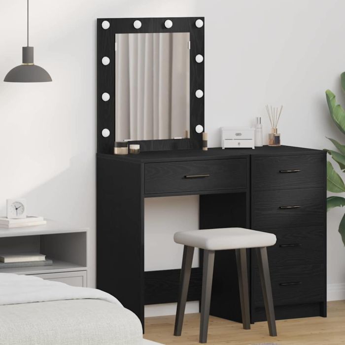 Dressing Table with LED Lights Black Oak 50x41x135 cm