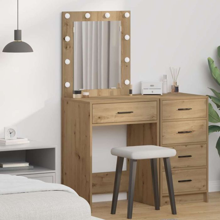 Dressing Table with LED Lights Artisan Oak 50x41x135 cm