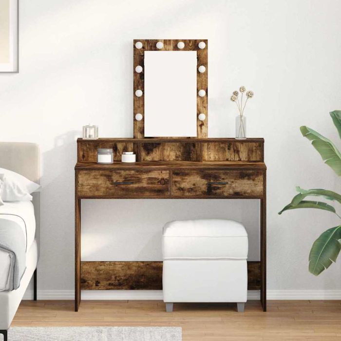 Dressing Table with LED Lights Smoked Oak 100x41x140 cm