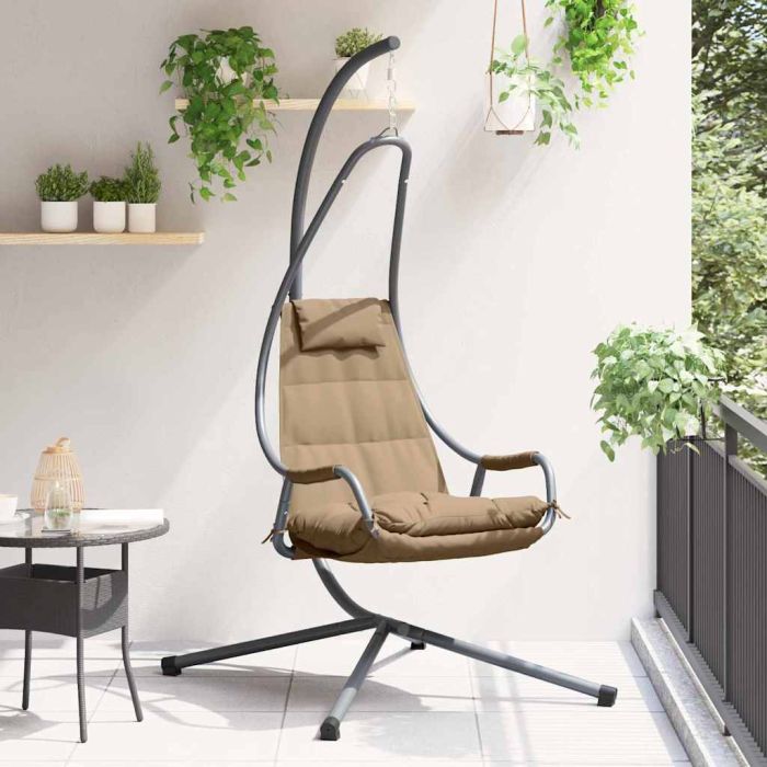LEAWOD Hanging Egg Chair Folding Taupe 94x107x196.5 cm Steel