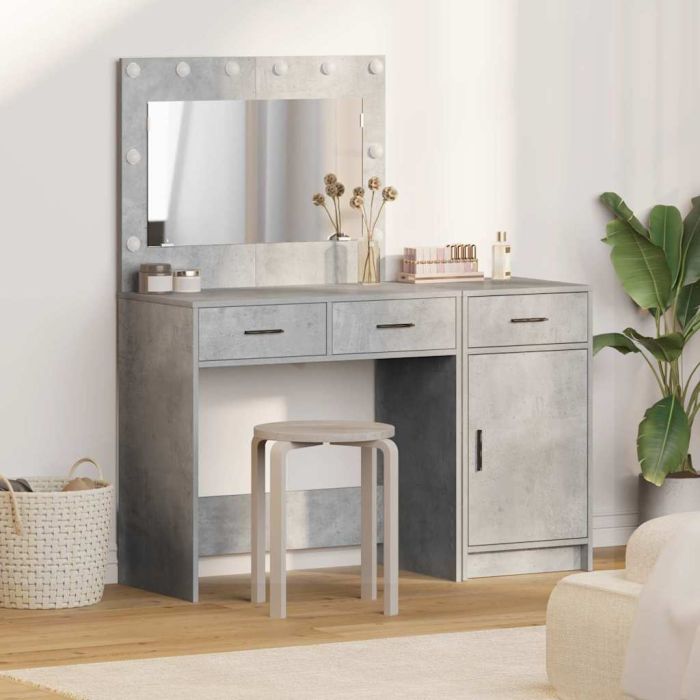 2-Piece Dressing Table Set with LED in Concrete Grey Made from Engineered Wood