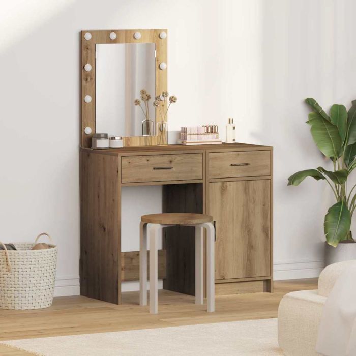 2-Piece Dressing Table Set with LED in Artisan Oak Engineered Wood