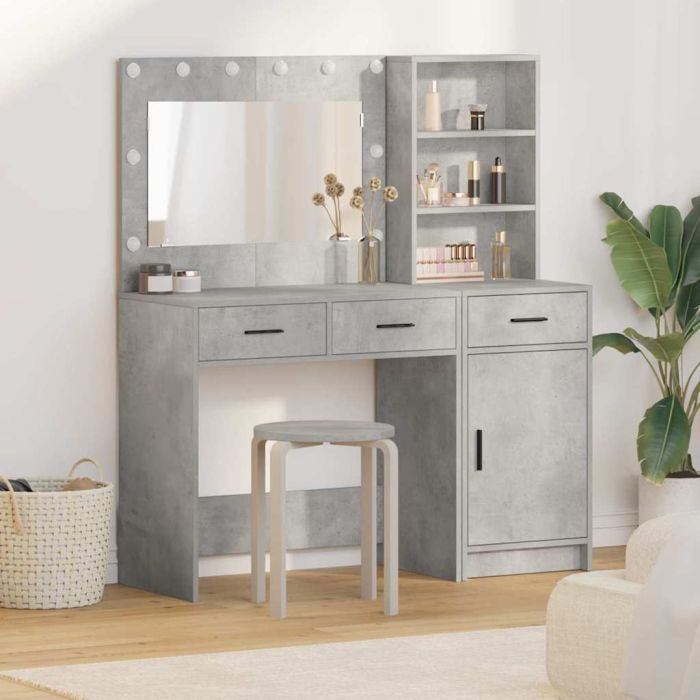 2 Piece Dressing Table Set with LED in Concrete Grey Engineered Wood