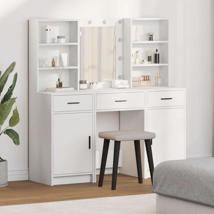3 Piece Dressing Table Set White Engineered Wood