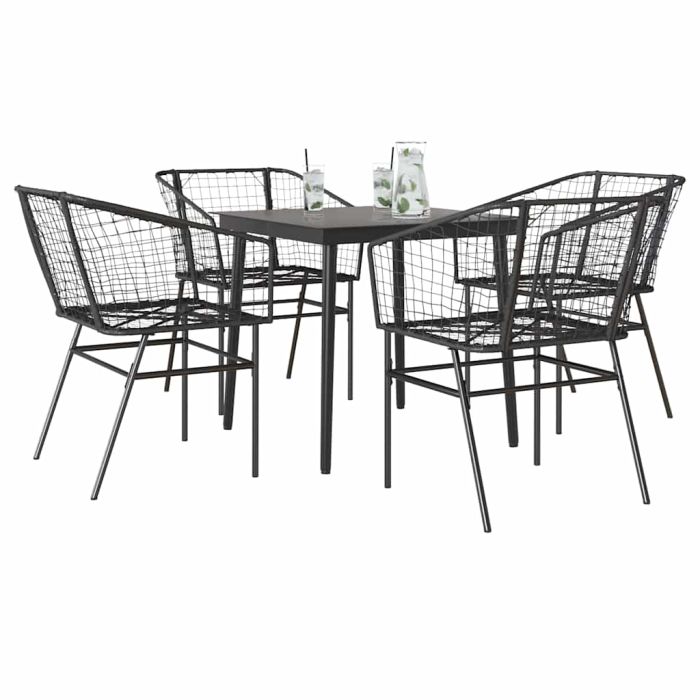 WISLOFT 5 Piece Garden Dining Set Poly Glass Rattan - Black