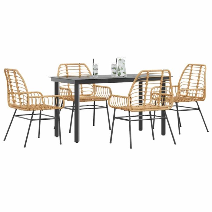 BLMVALE 5 Piece Garden Dining Set Poly Glass Rattan - Brown