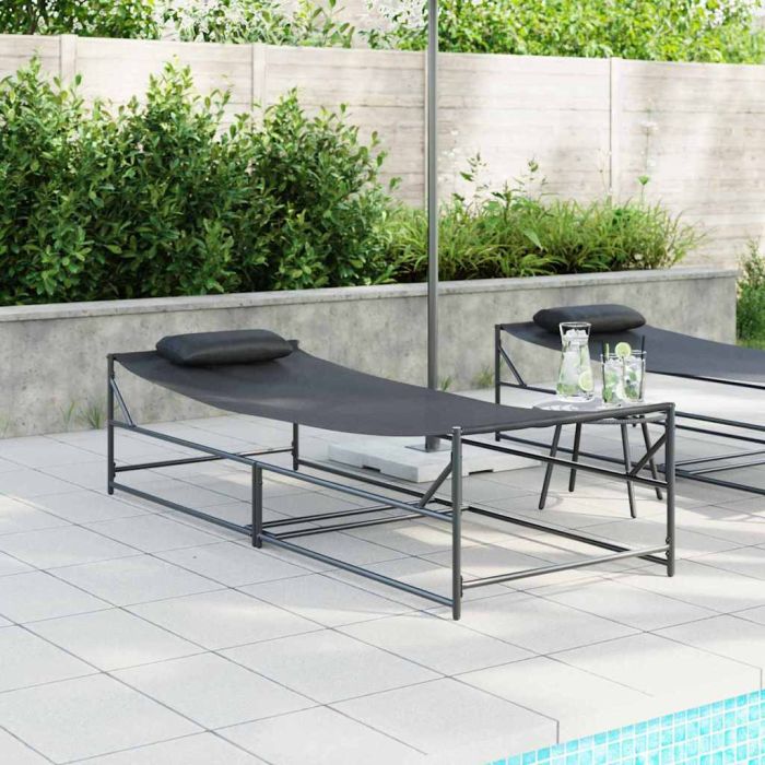 TARCOVE Garden Sunbed with Pillow 2 pcs Powder-Coated Steel - Black