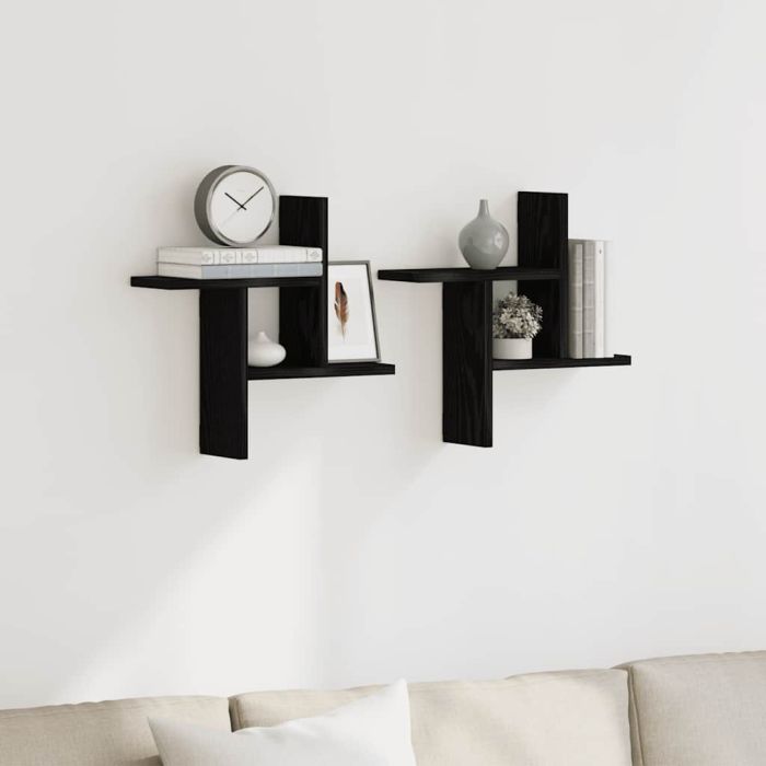 Wall Shelves 2 Pieces Black Oak 38x12x38 cm Engineered Wood