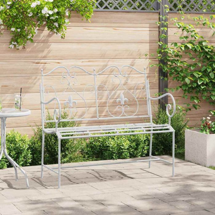 NEMVALE Garden Bench Antique 104x54x93 cm Steel - White