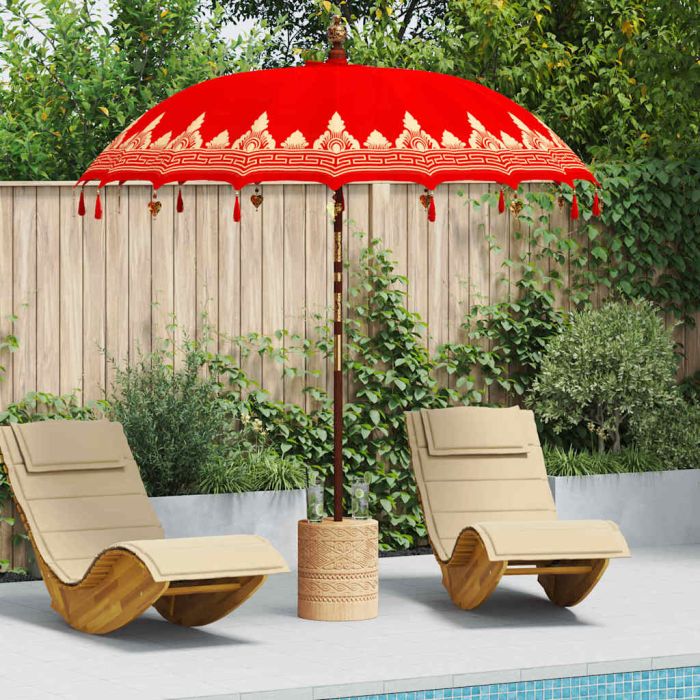 WAHMERE Balinese Parasol 215x215x260 cm Cotton and Wood - Red