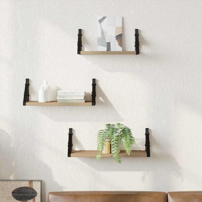 3 Piece Wall Shelf Set Smoked Oak Engineered Wood