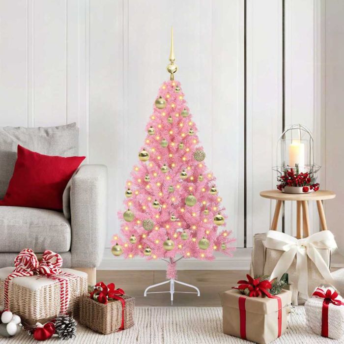 EMBERI Artificial Pre-lit Christmas Tree with 150 LEDs Pink 120 cm PVC
