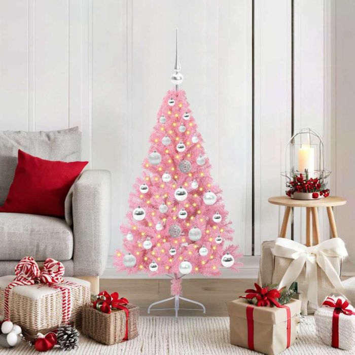 EMBERI Artificial Pre-lit Christmas Tree with 150 LEDs Pink 120 cm PVC