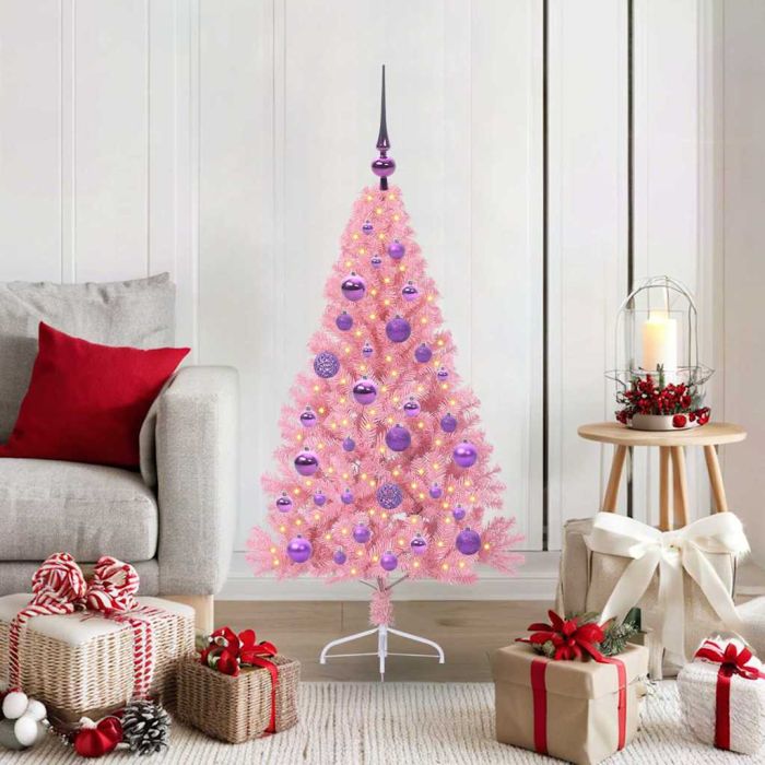 EMBERI Artificial Pre-lit Christmas Tree with 150 LEDs Pink 120 cm PVC