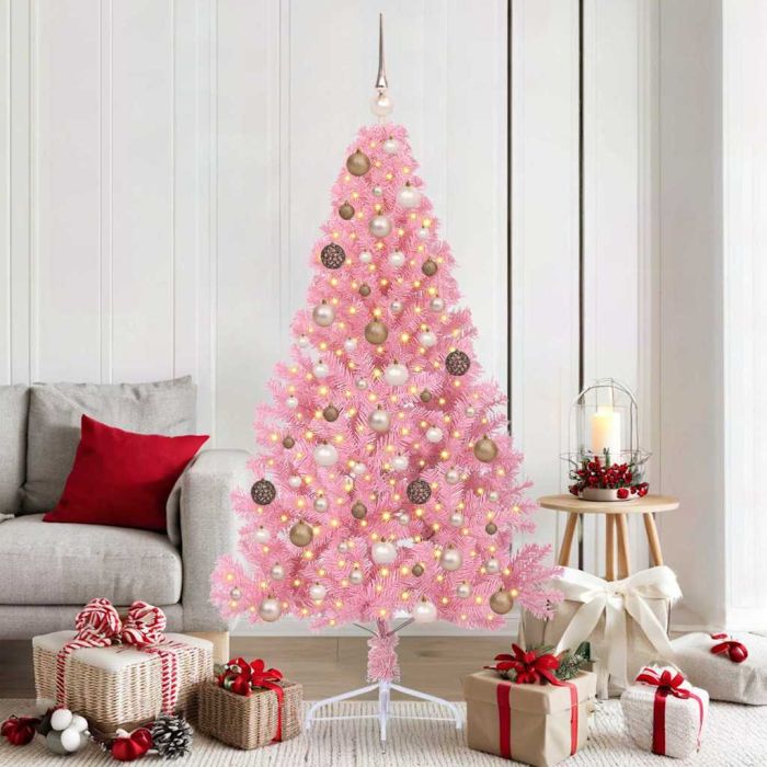 EMBERI Artificial Pre-lit Christmas Tree with 300 LEDs Pink 180 cm PVC
