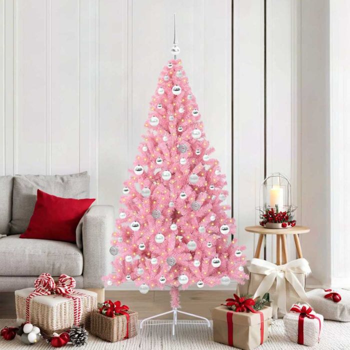 EMBERI Artificial Pre-lit Christmas Tree with 300 LEDs Pink 180 cm PVC