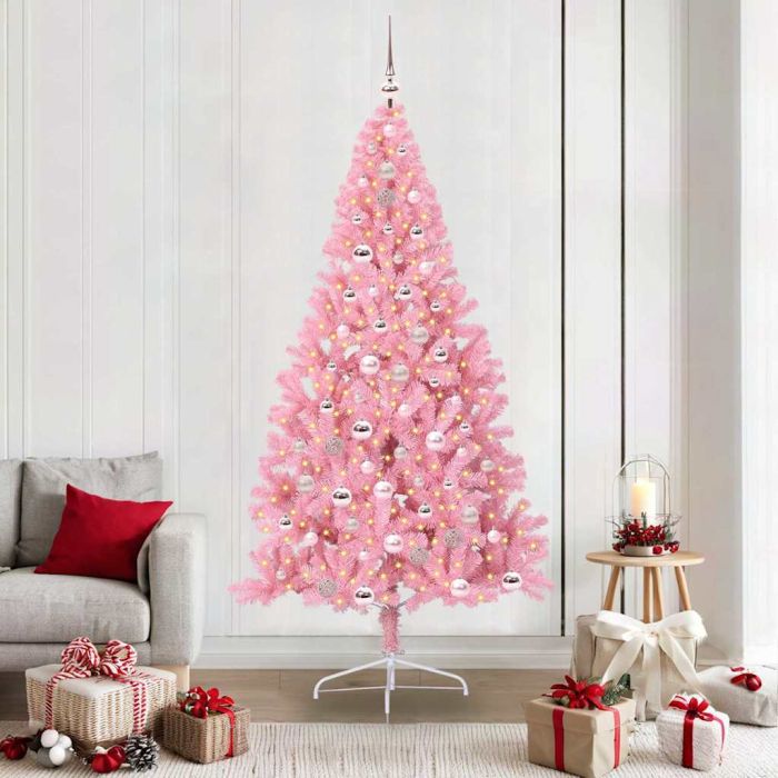 EMBERI Artificial Pre-lit Christmas Tree with 300 LEDs Pink 210 cm PVC